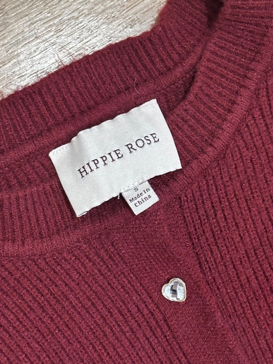 Red Ribbed Cardigan Heart Button Crop Sweater Soft Girl Cozy Top XS - Picture 2 of 3